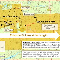 Granada Map showing Aukeko and Austin Rouyn Shafts